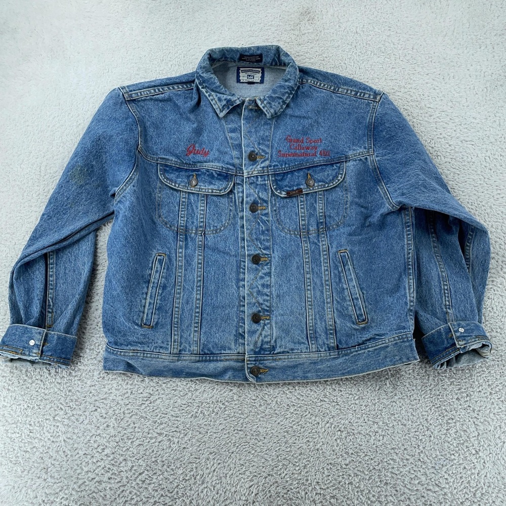 VINTAGE Lee Denim Jacket CROP FIT M/L Trucker Corvette Callaway Grand Sport 90s - Picture 3 of 12